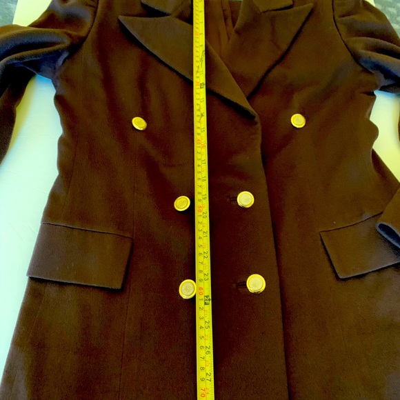 Dark chocolate brown wool blazer double breasted double collar gold buttons US 8 - Picture 16 of 16